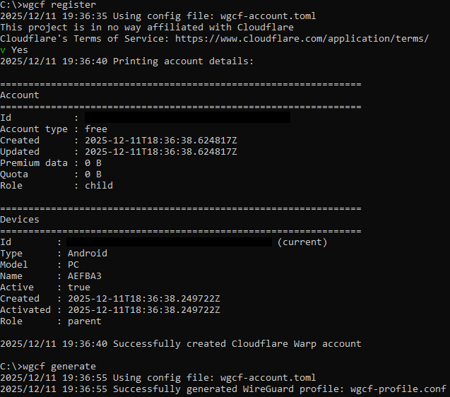 Generating a Cloudflare WARP profile using wgcf